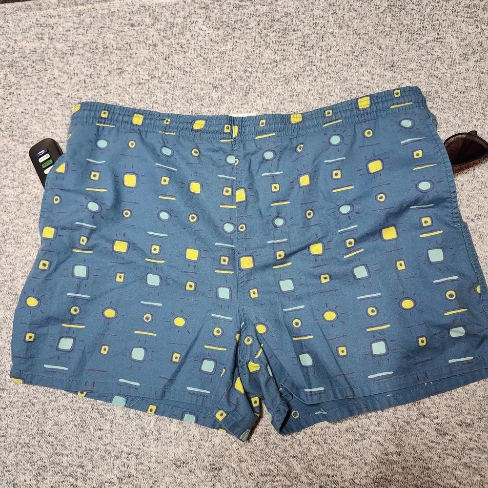 Vintage Mervyns Cheetah‎ Swim Trunks Mens M Blue Geometric Print 90s Cotton